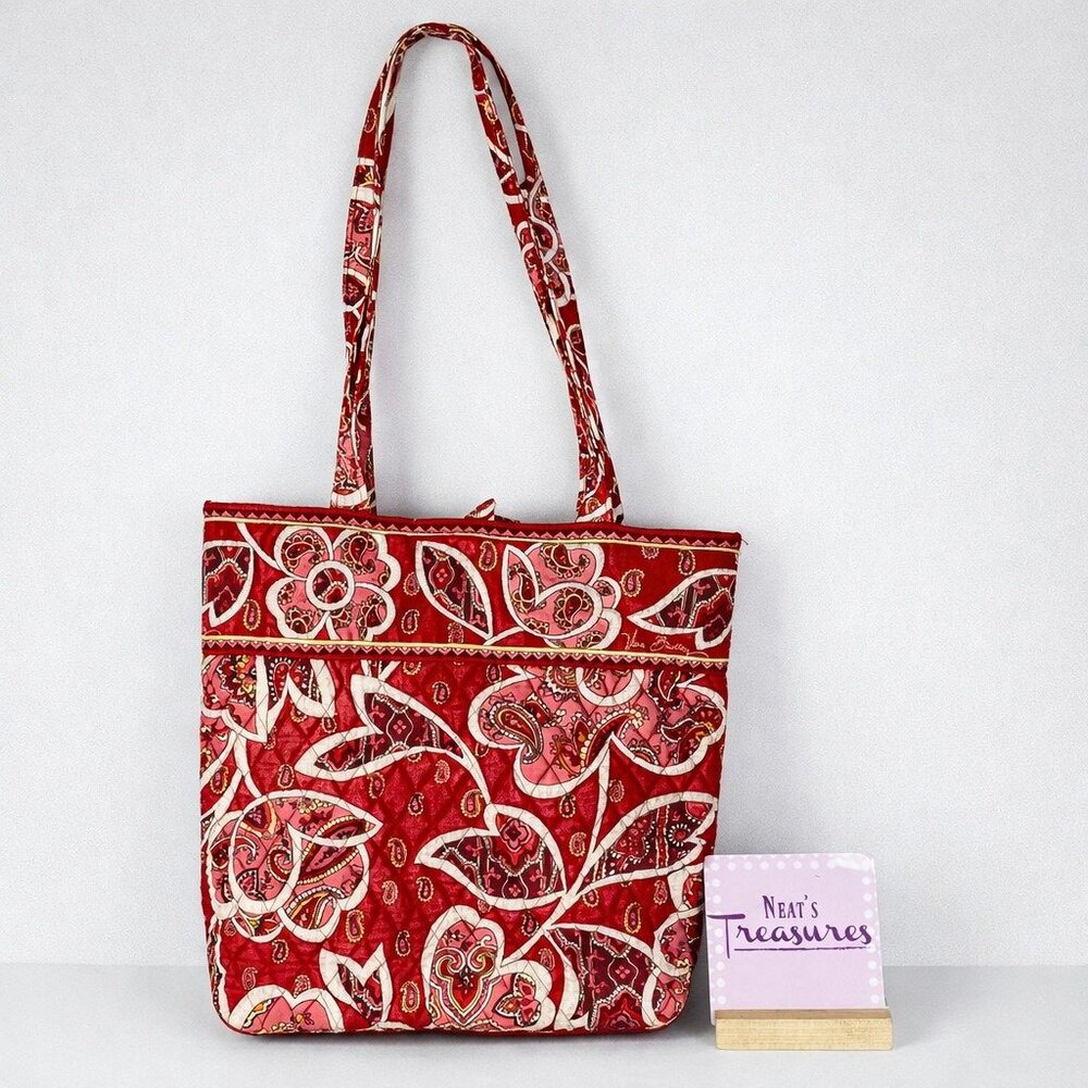 Vera Bradley ROSIE POSIES Red Pink Flower Quilted Handled Shoulder Bag Purse
